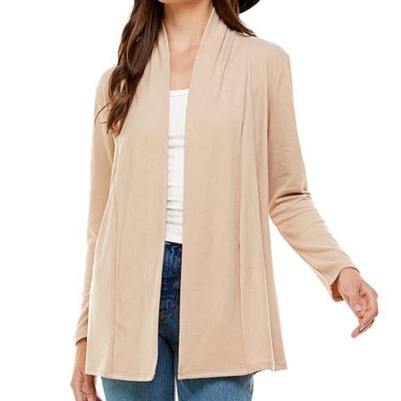 Mint Plus Pink Sweaters - Women's Casual Lightweight Open Front Cardigans with Pockets_Beige